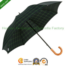 Wooden Crook Handle Fiberglass Stick Umbrella with Checks Pattern (SU-1423BF)